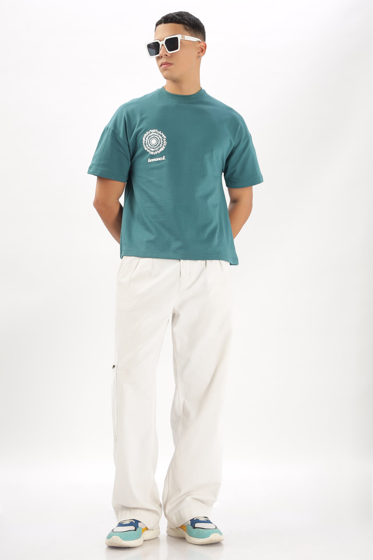 Oversized Boxy Fit Cropped Length EXPLOSION Tees (TEAL)