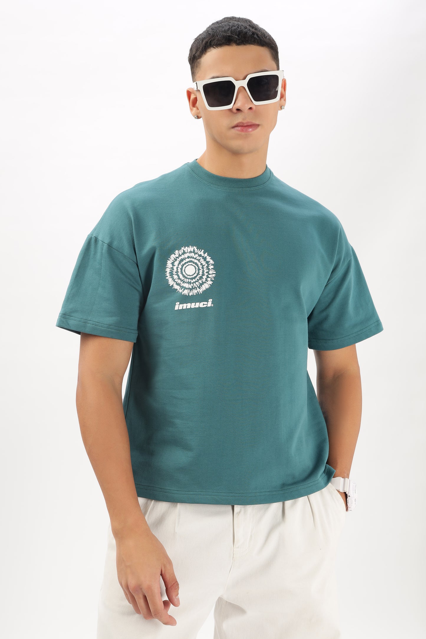 Oversized Boxy Fit Cropped Length EXPLOSION Tees (TEAL)