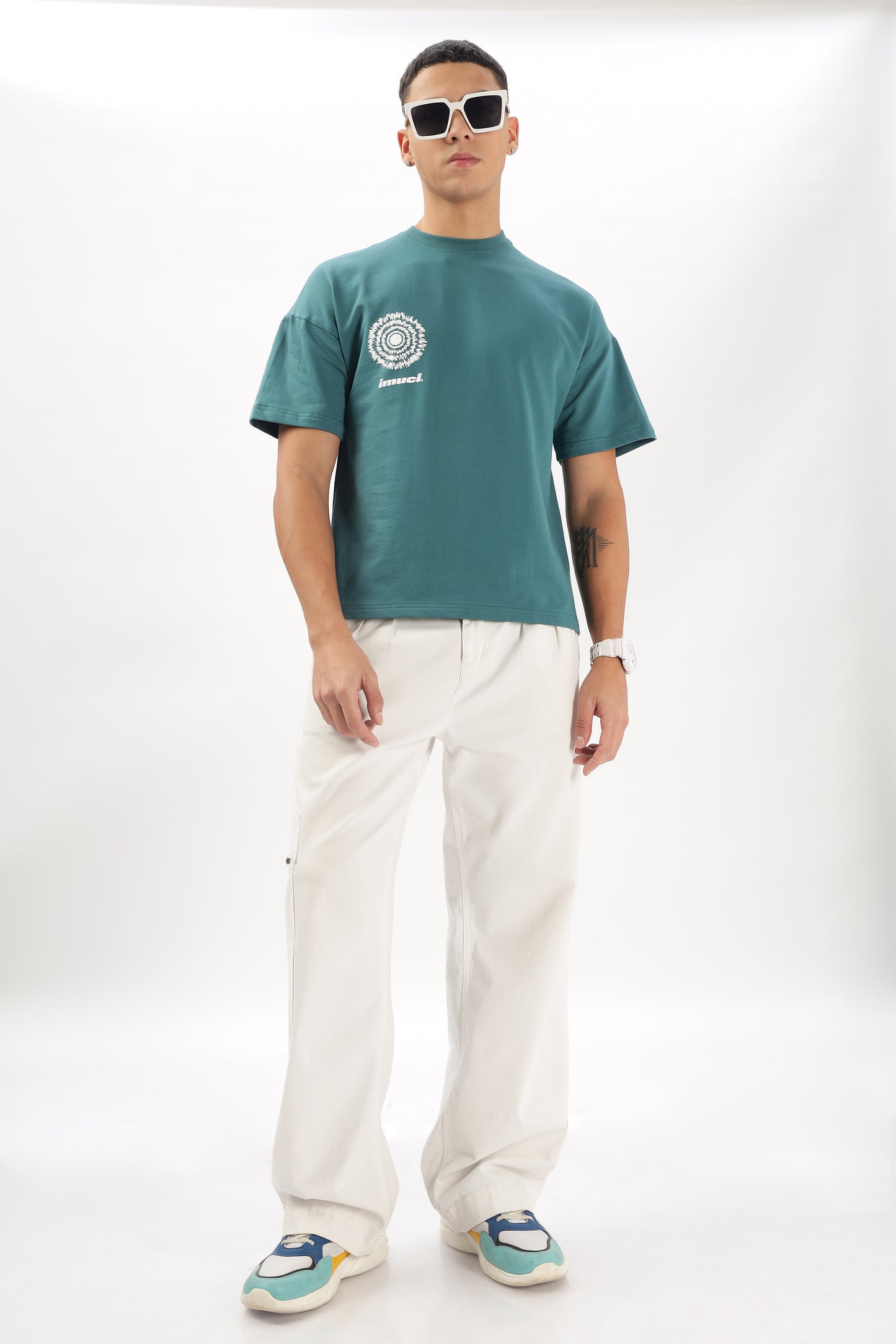 Oversized Boxy Fit Cropped Length EXPLOSION Tees (TEAL)