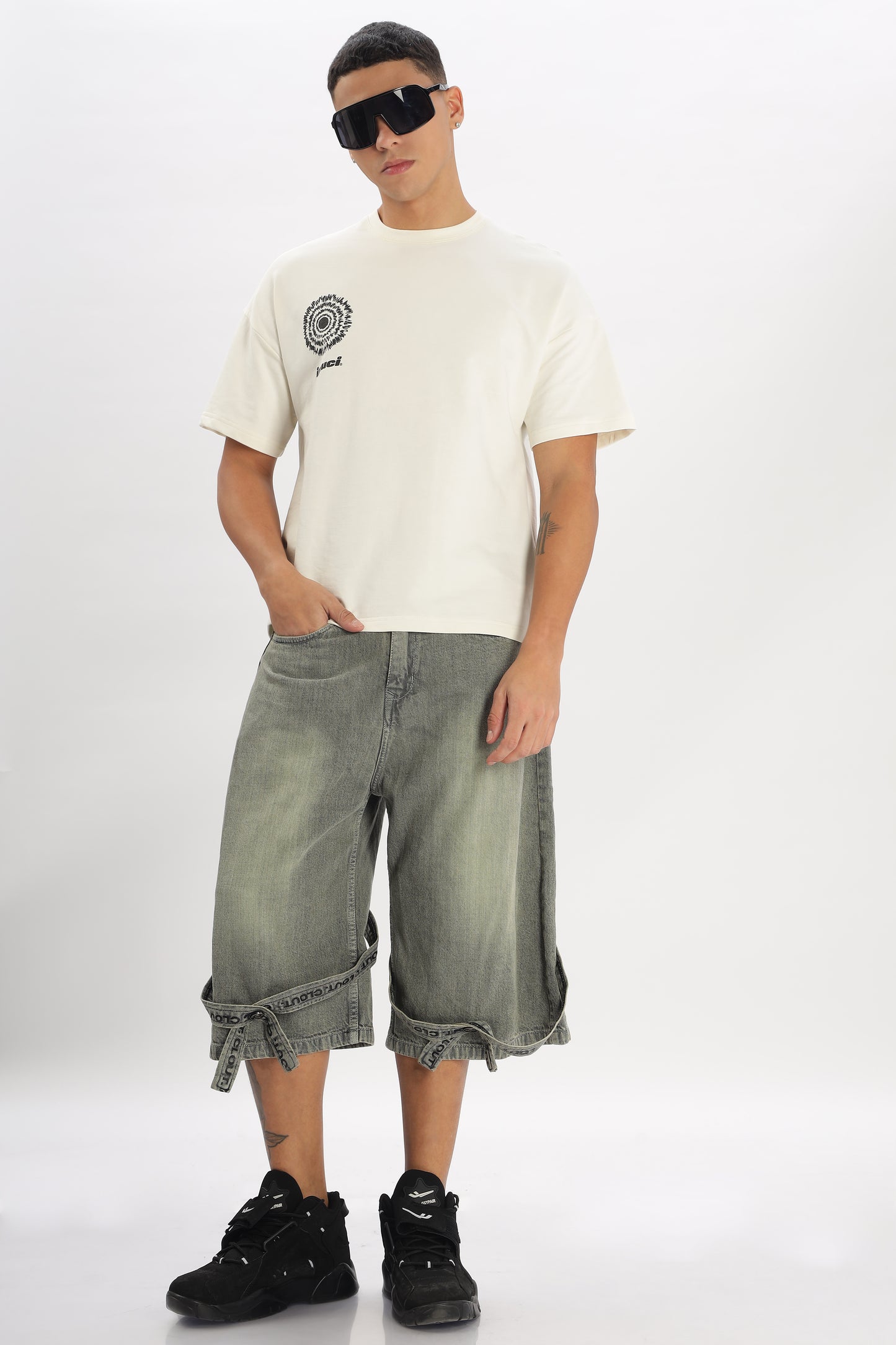 Oversized Boxy Fit Cropped Length EXPLOSION Tees (OFF-WHITE)