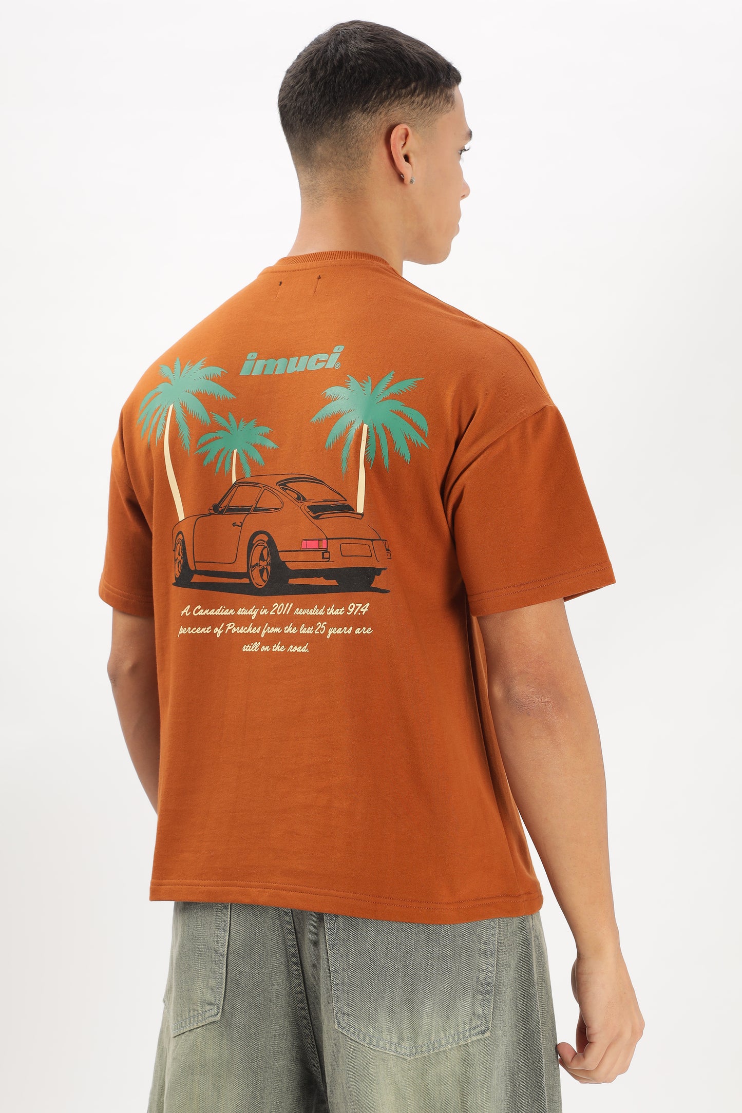 Oversized Boxy Fit Cropped Length PORSCHE ON VACATION Tees (FIERY ORANGE)