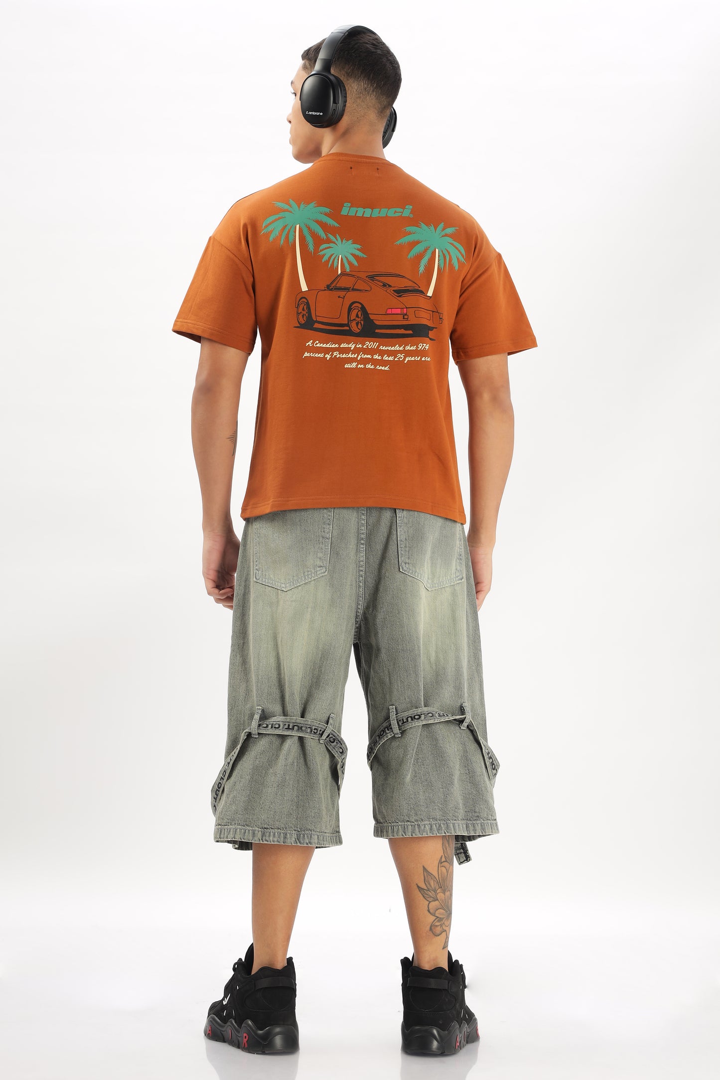 Oversized Boxy Fit Cropped Length PORSCHE ON VACATION Tees (FIERY ORANGE)