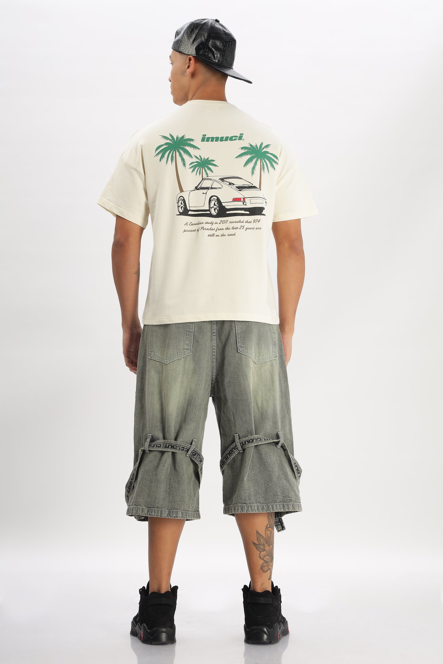 Oversized Boxy Fit Cropped Length PORSCHE ON VACATION Tees (OFF-WHITE)