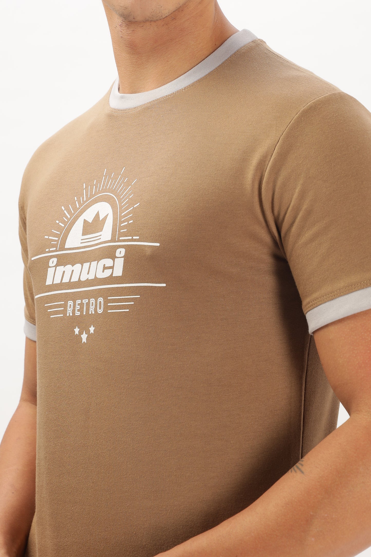 Regular Boxy Fit Retro Ribbed Tees (PALE BROWN)
