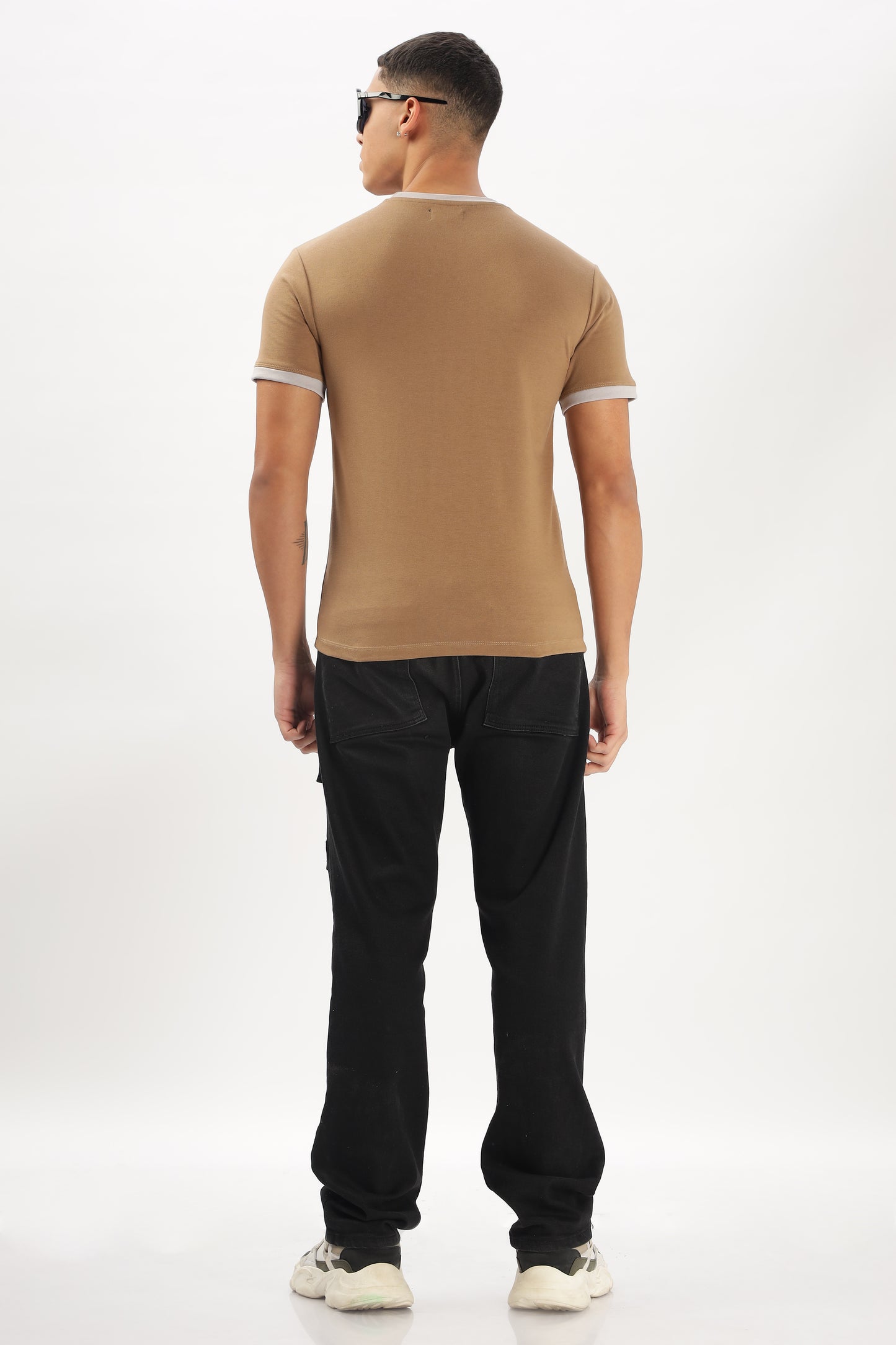Regular Boxy Fit Retro Ribbed Tees (PALE BROWN)