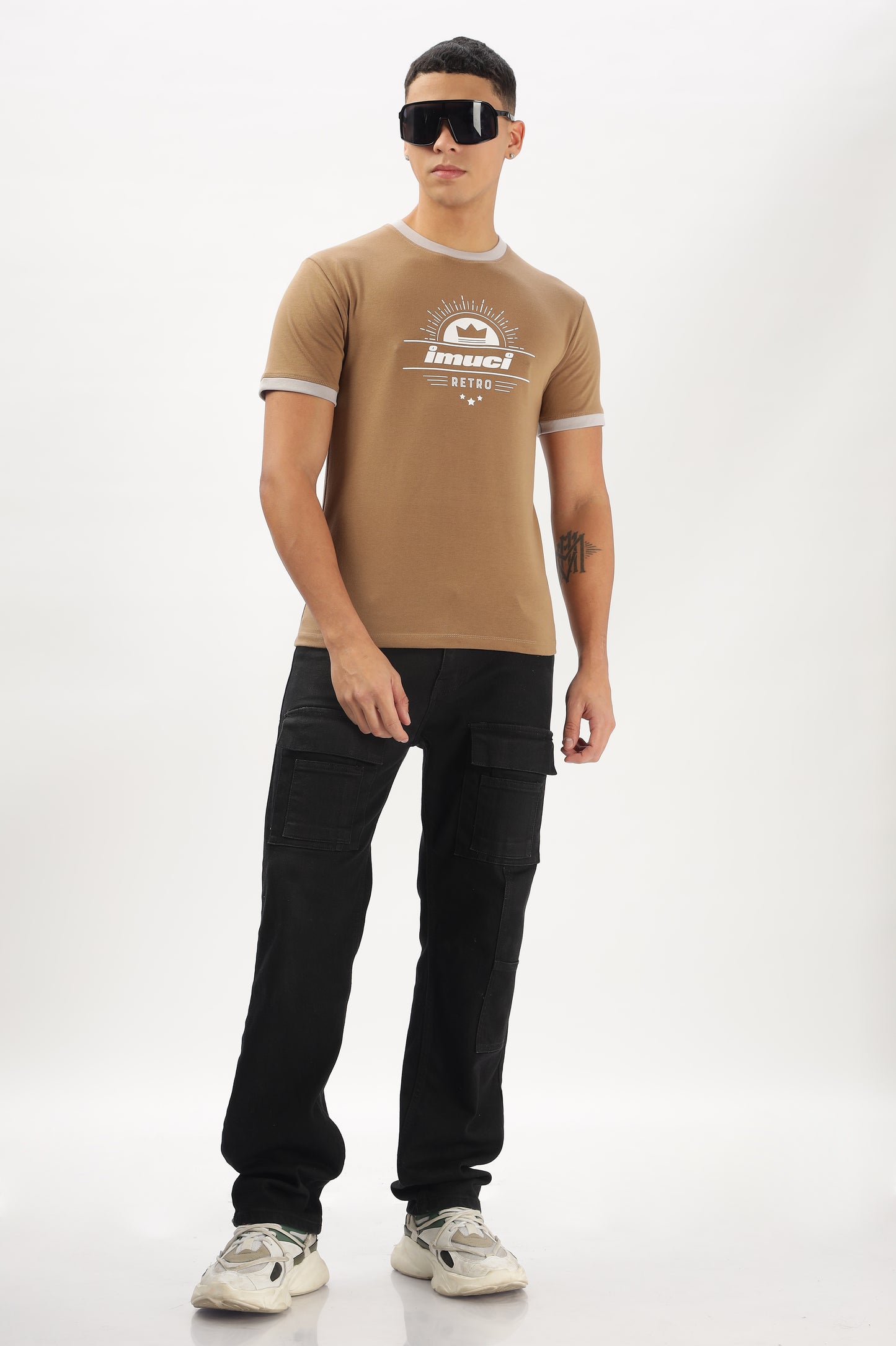 Regular Boxy Fit Retro Ribbed Tees (PALE BROWN)