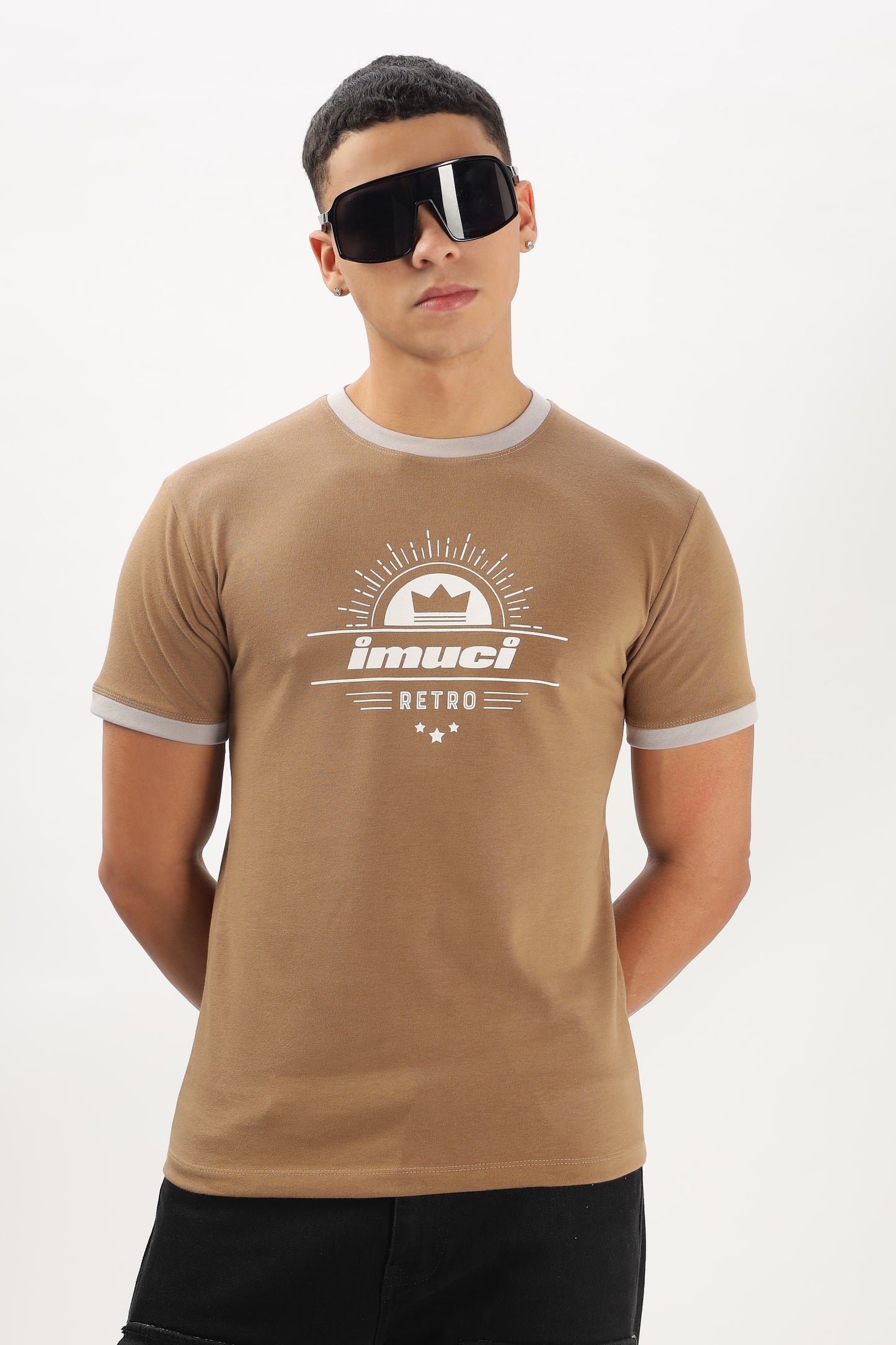 Regular Boxy Fit Retro Ribbed Tees (PALE BROWN)