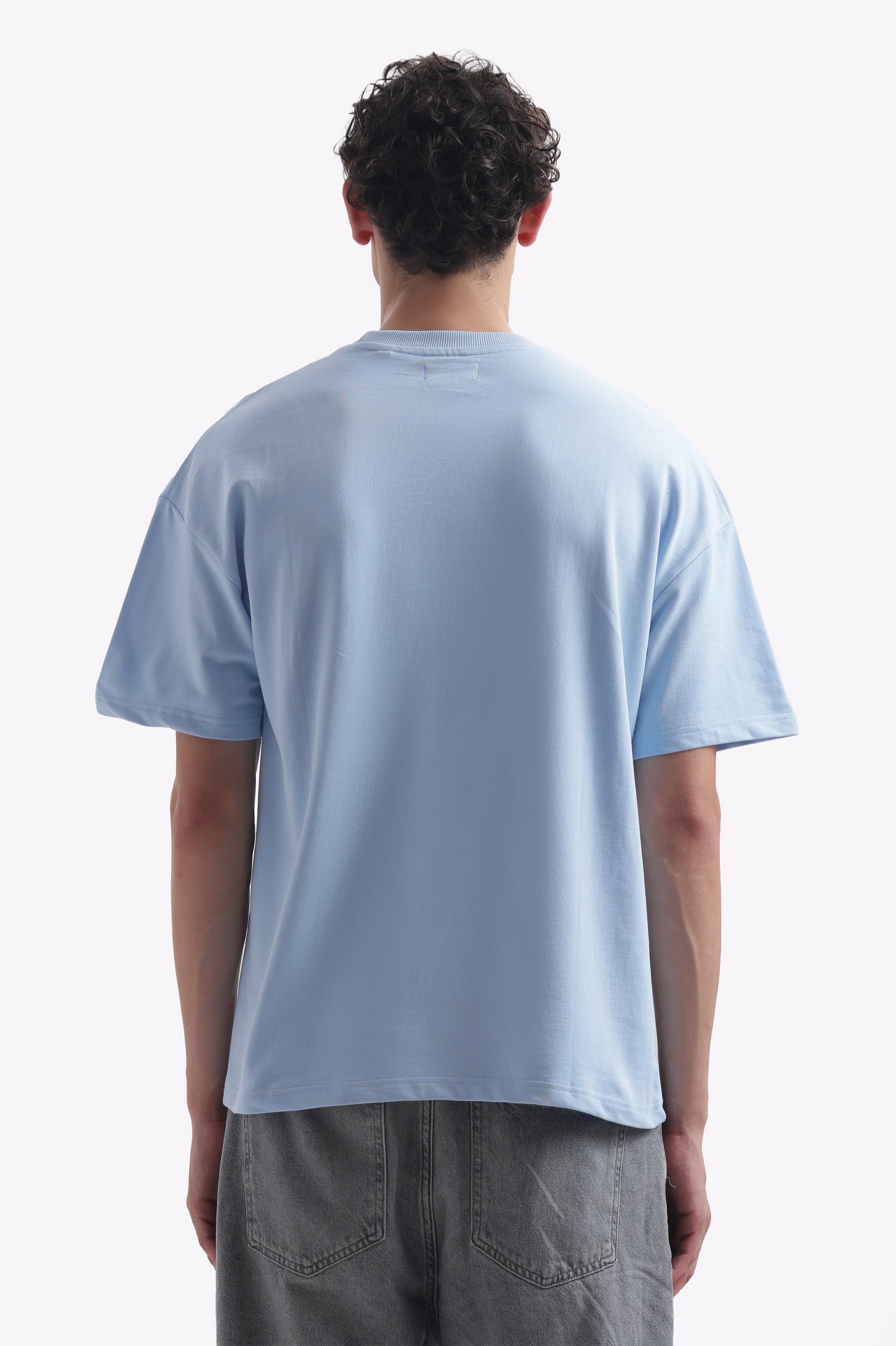 Oversized Boxy Fit Cropped T-Shirt (Baby Blue)