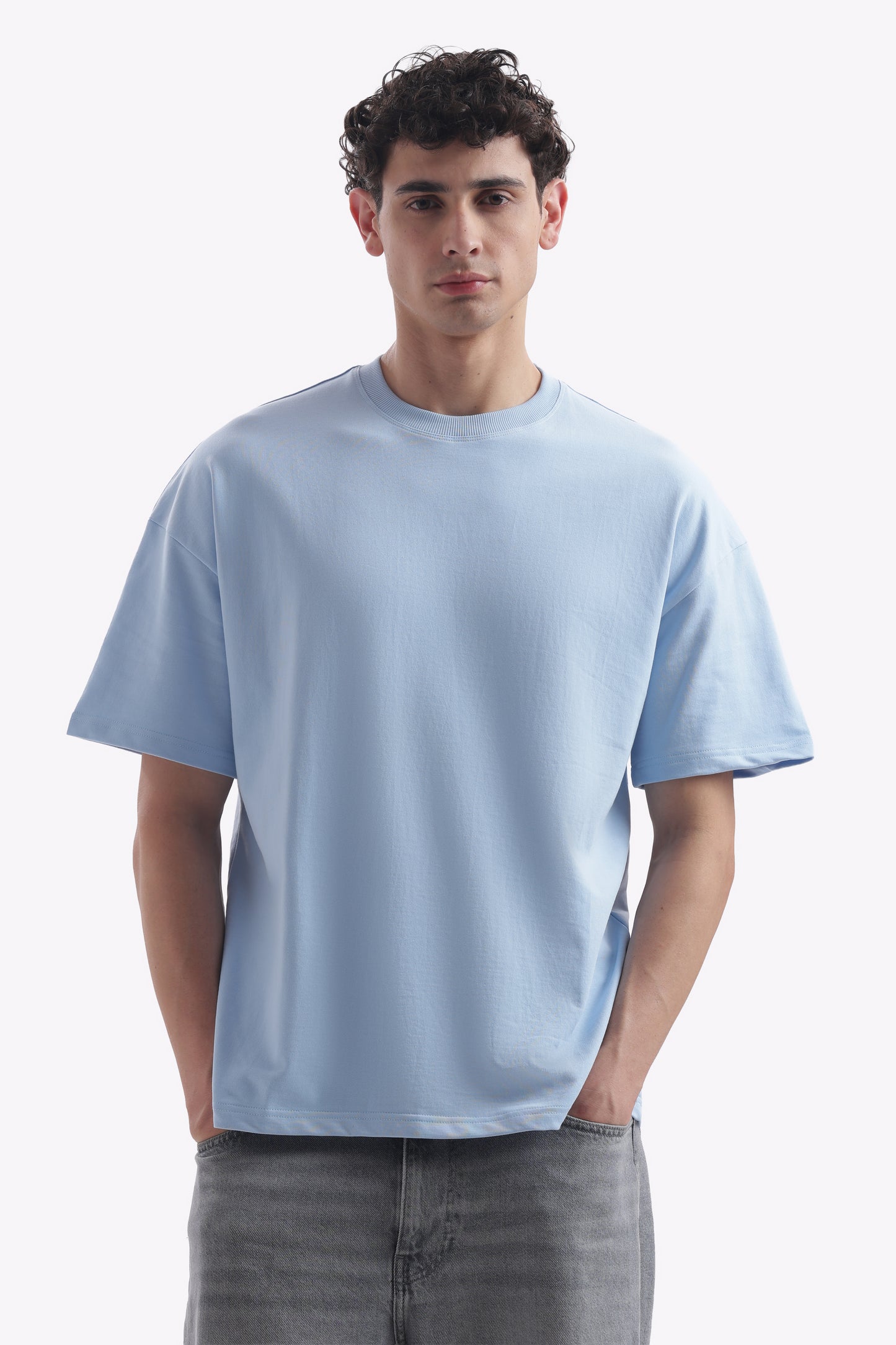 Oversized Boxy Fit Cropped T-Shirt (Baby Blue)
