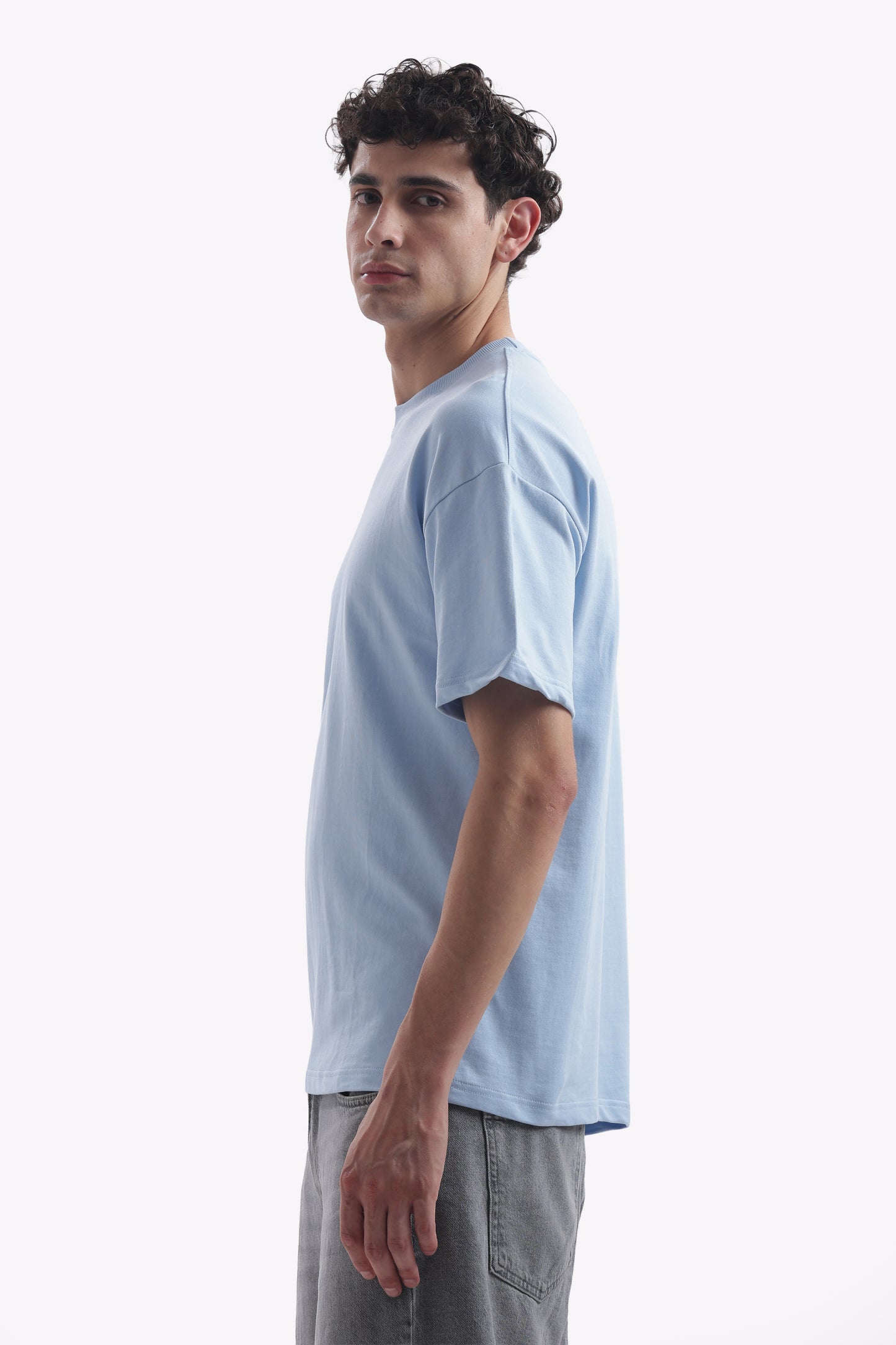 Oversized Boxy Fit Cropped T-Shirt (Baby Blue)