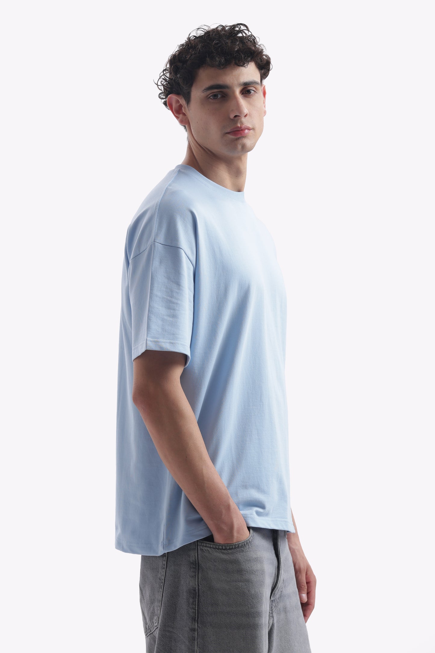 Oversized Boxy Fit Cropped T-Shirt (Baby Blue)