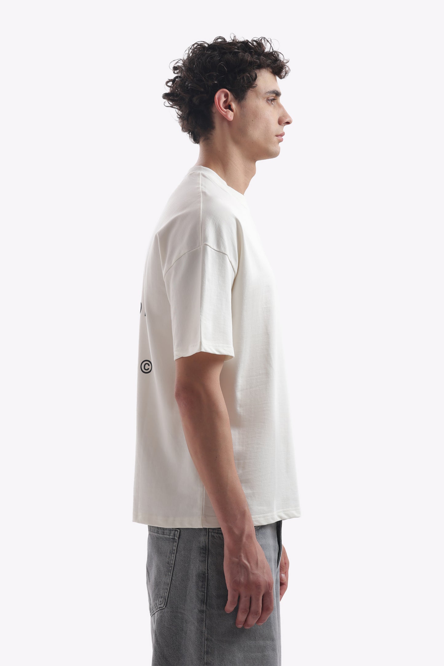 Oversized Boxy Fit Cropped IMUCI Creative Club T-shirt With minimal logo (Pearl White)
