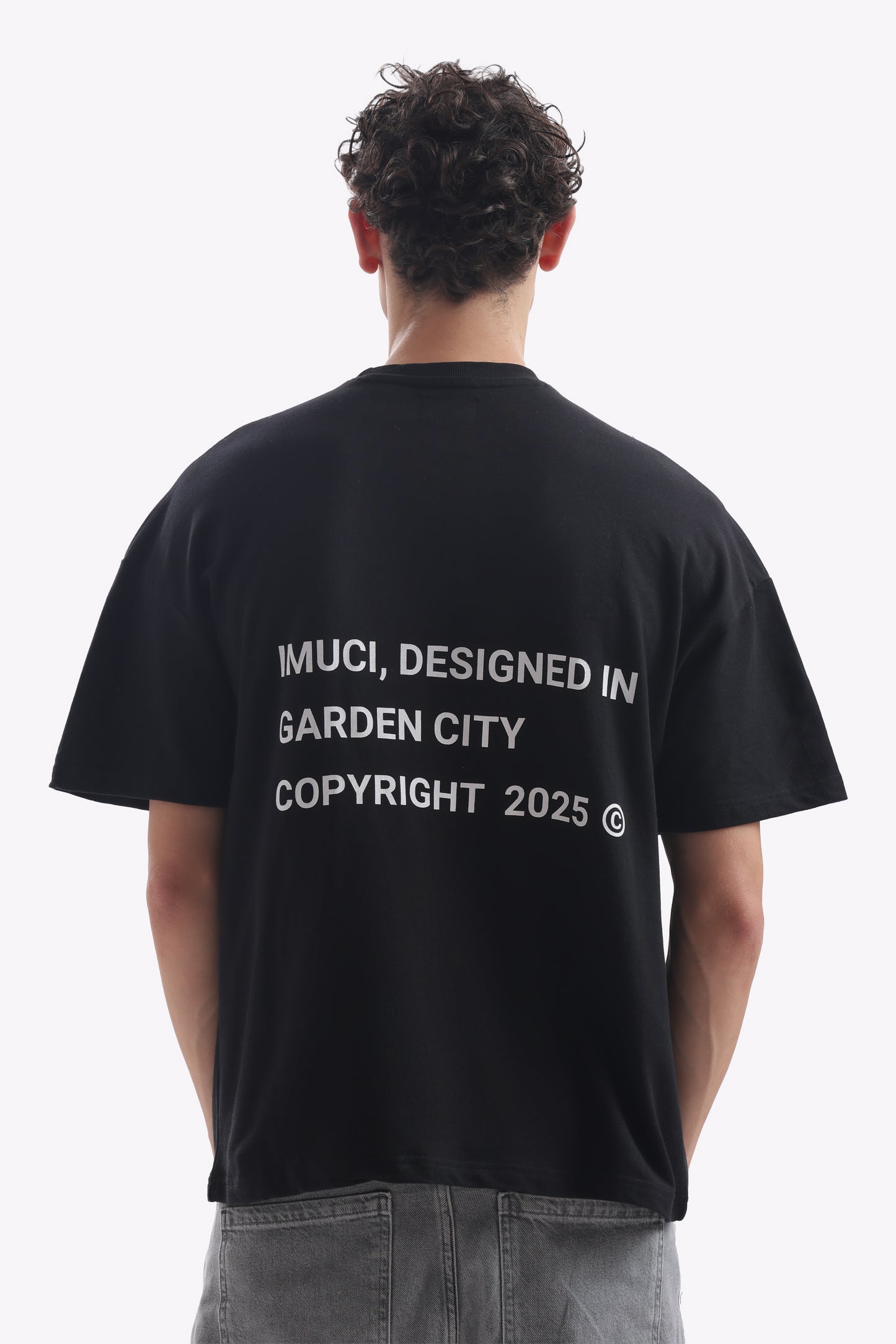 Oversized Boxy Fit Cropped IMUCI Creative Club T-shirt With minimal logo (Carbon Black)