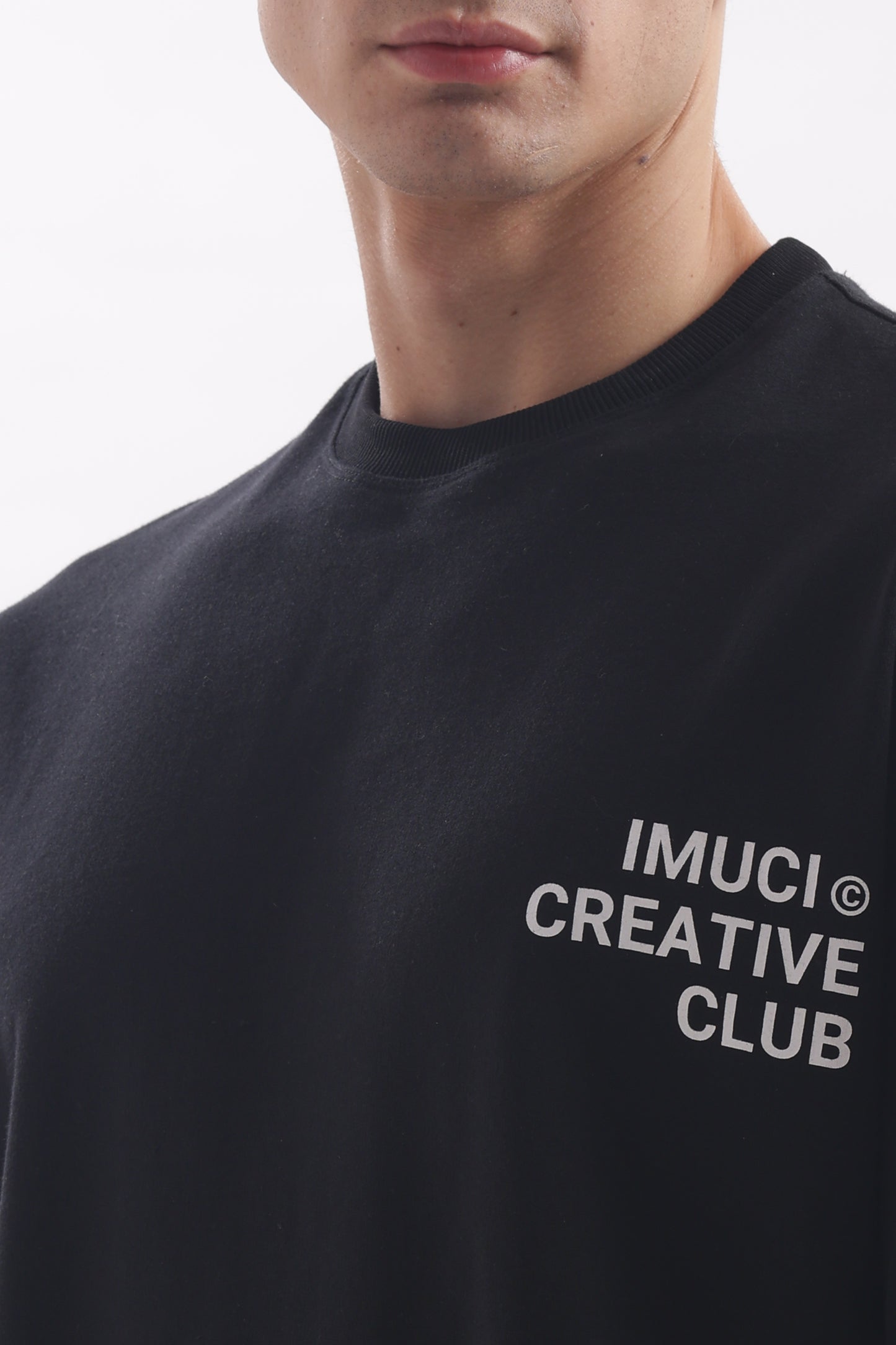 Oversized Boxy Fit Cropped IMUCI Creative Club T-shirt With minimal logo (Carbon Black)