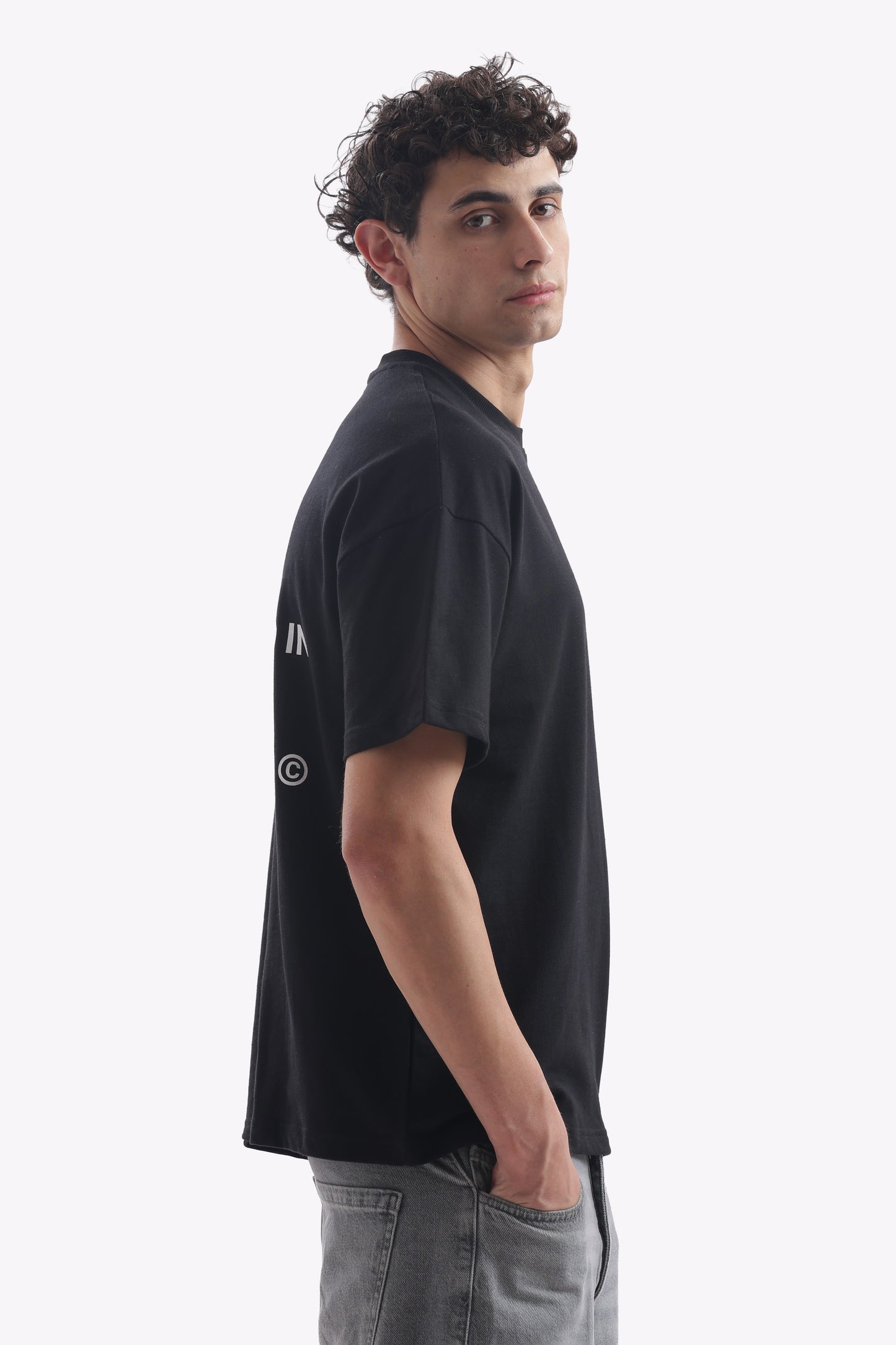 Oversized Boxy Fit Cropped IMUCI Creative Club T-shirt With minimal logo (Carbon Black)