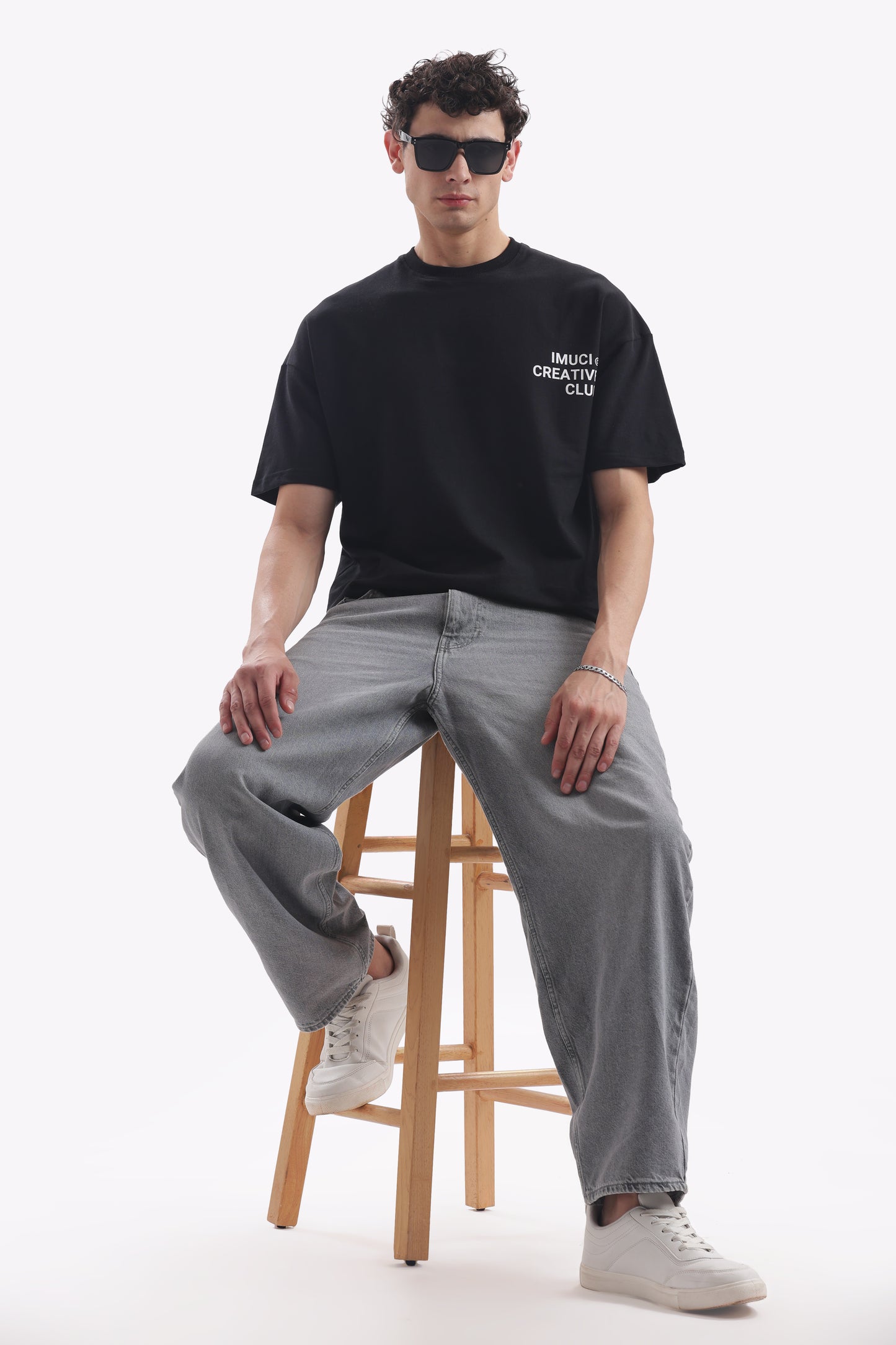 Oversized Boxy Fit Cropped IMUCI Creative Club T-shirt With minimal logo (Carbon Black)