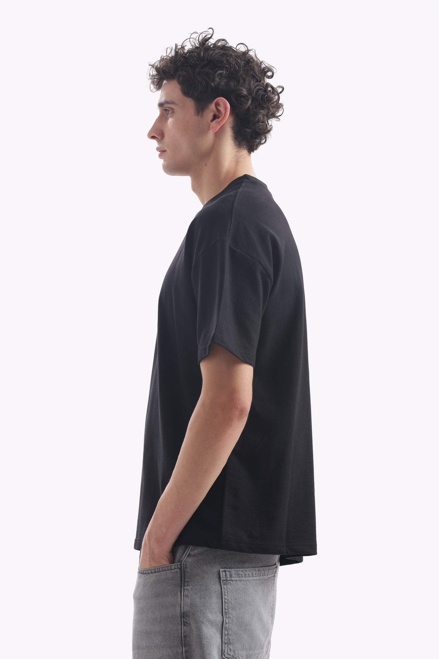 Oversized Boxy Fit Cropped T-Shirt (Carbon Black)