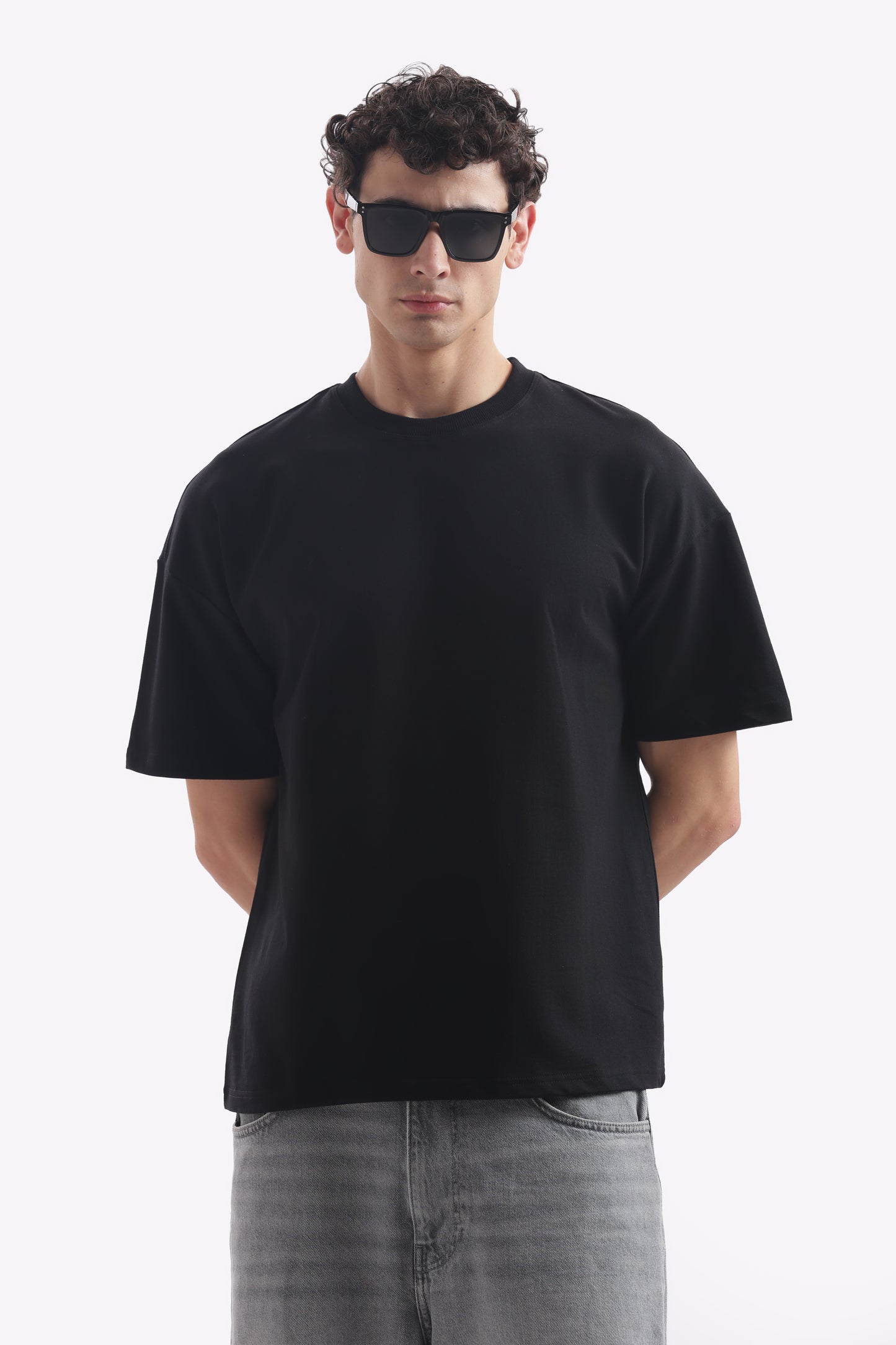 Oversized Boxy Fit Cropped T-Shirt (Carbon Black)