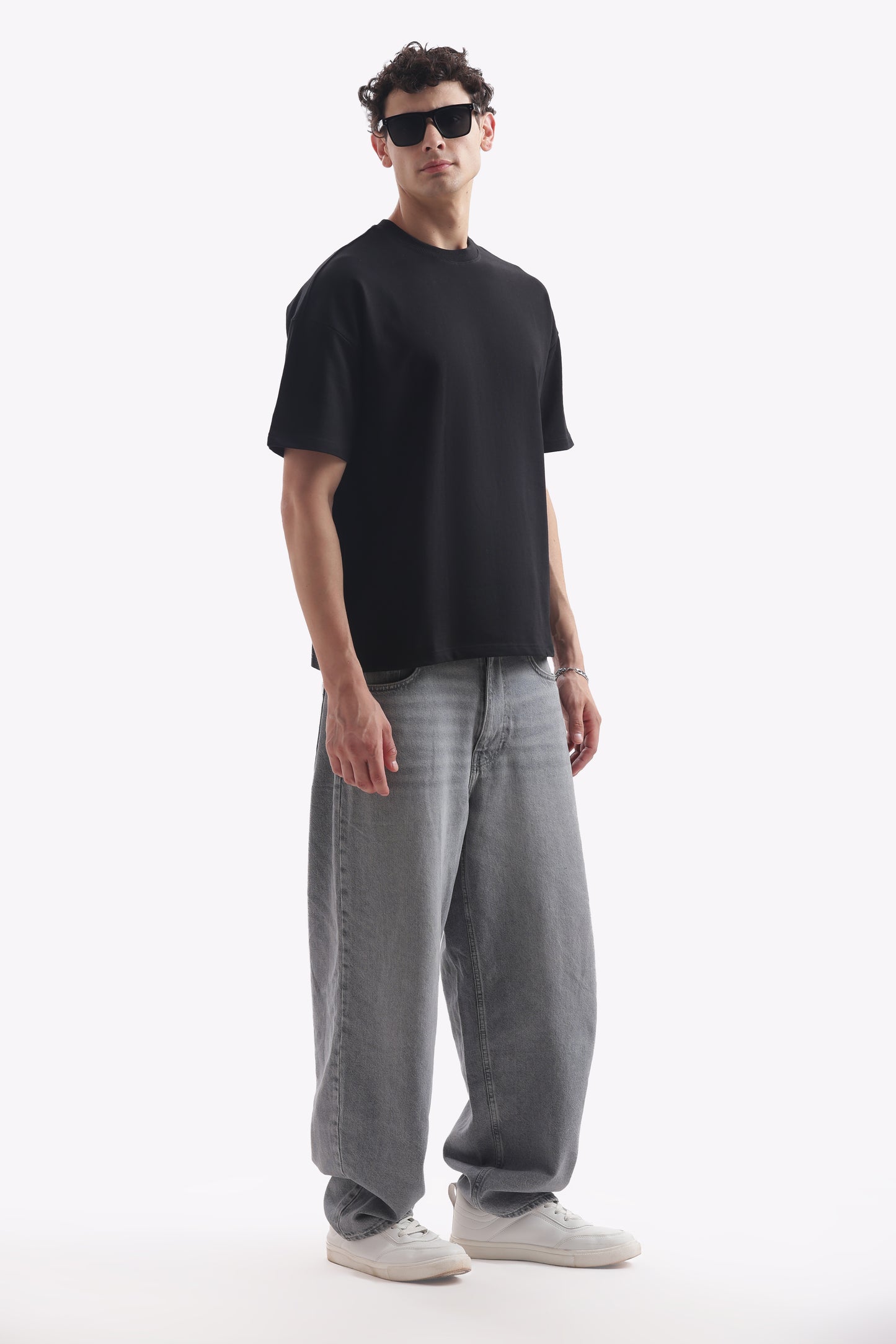 Oversized Boxy Fit Cropped T-Shirt (Carbon Black)