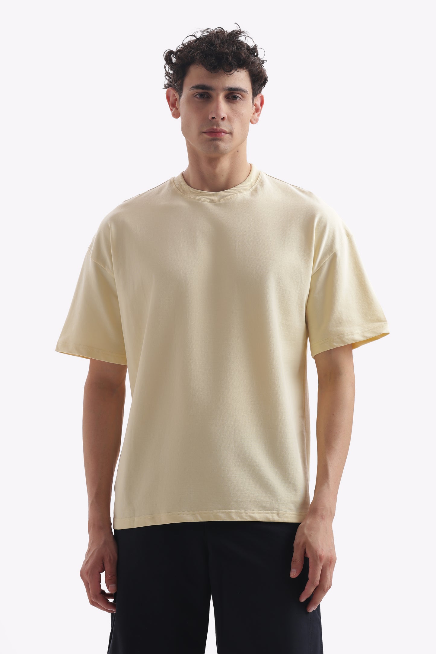 Oversized Boxy Fit Cropped T-Shirt (Oatmeal Beige)