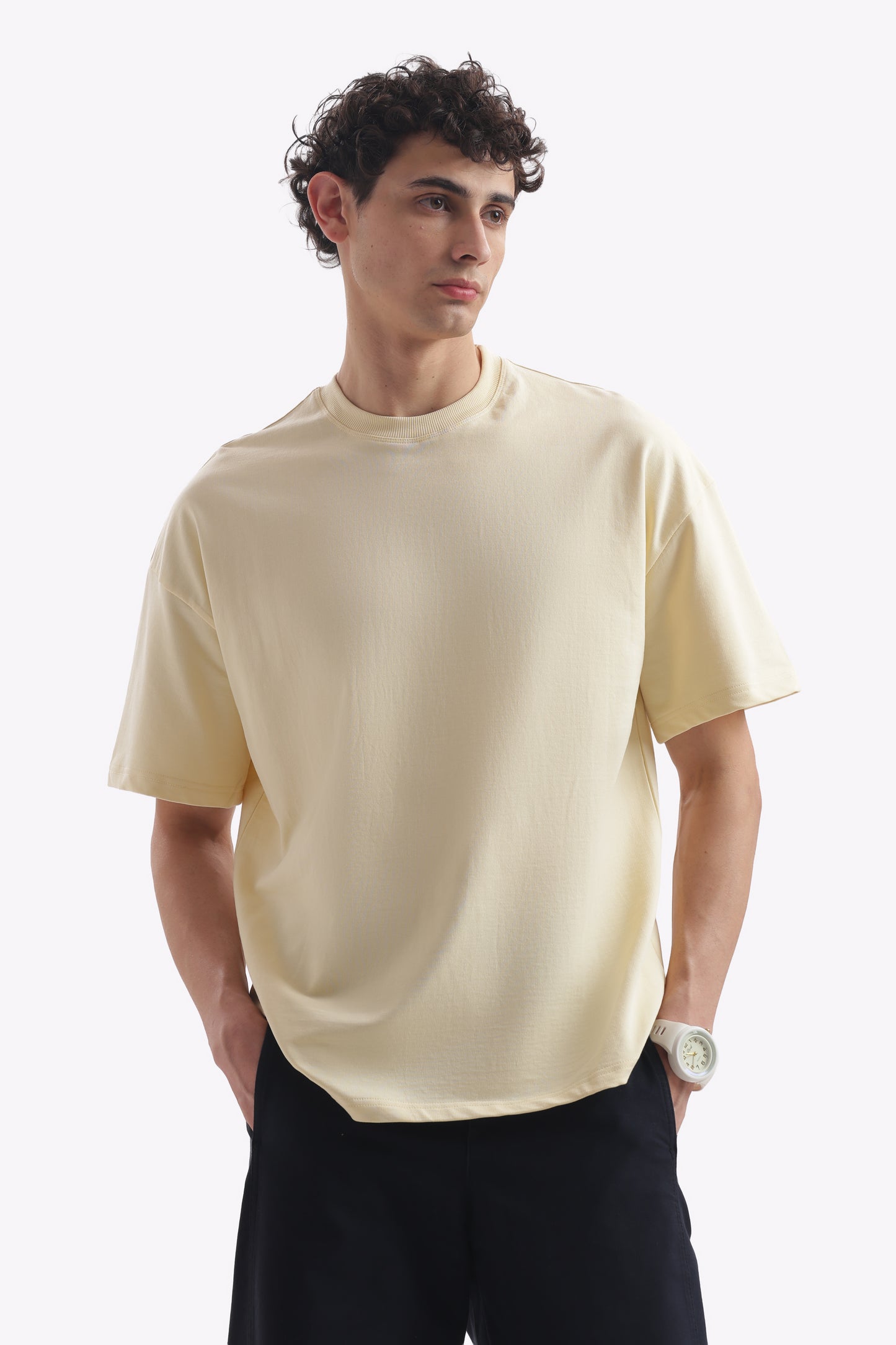 Oversized Boxy Fit Cropped T-Shirt (Oatmeal Beige)