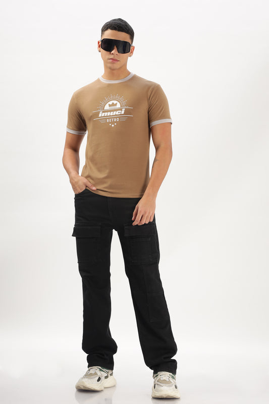 Regular Boxy Fit  Retro Ribbed Tees (PALE BROWN)