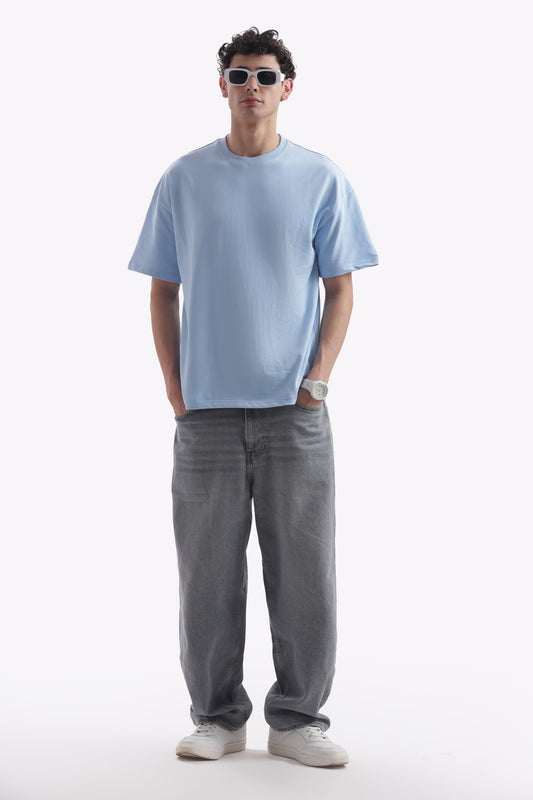 Oversized Boxy Fit Cropped T-Shirt  (Baby Blue)
