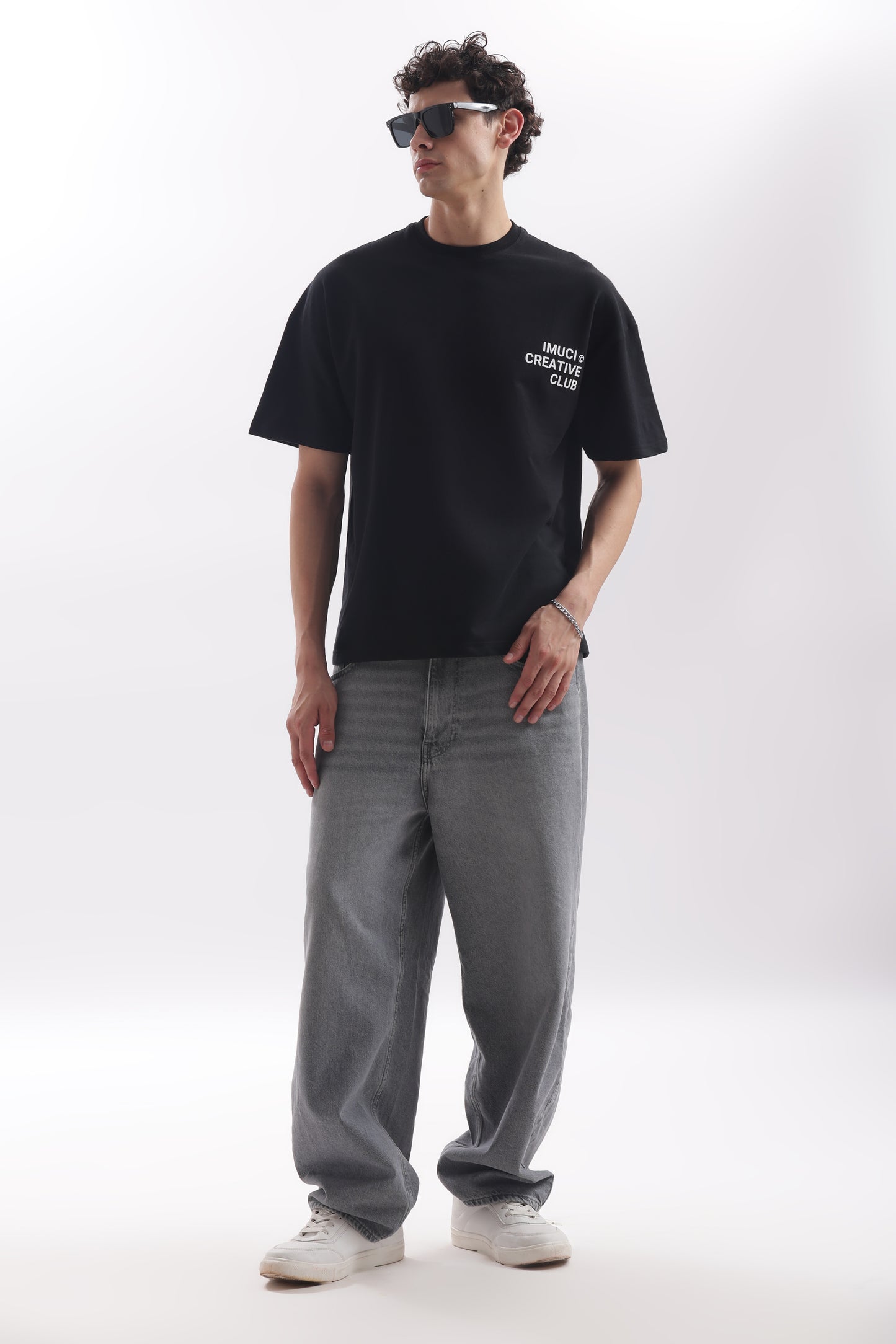 Oversized Boxy Fit Cropped IMUCI Creative Club T-shirt With minimal logo (Carbon Black)