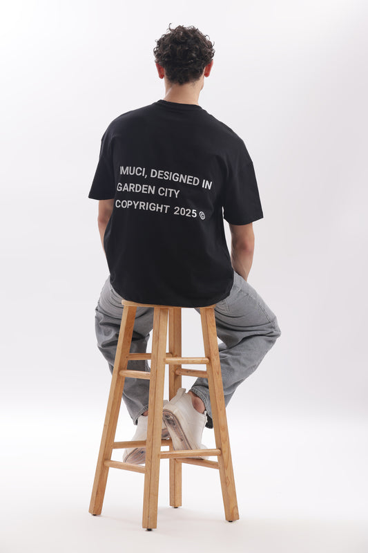 Oversized Boxy Fit Cropped IMUCI Creative Club T-shirt With minimal logo (Carbon Black)