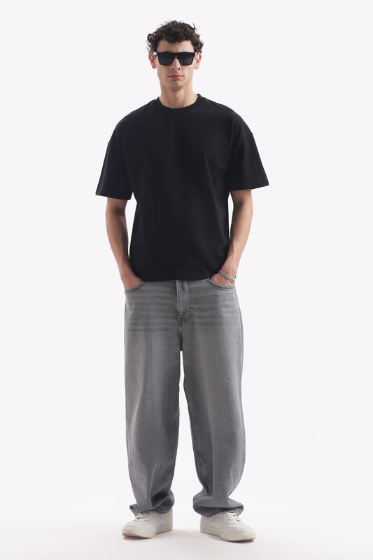 Oversized Boxy Fit Cropped T-Shirt (Carbon Black)